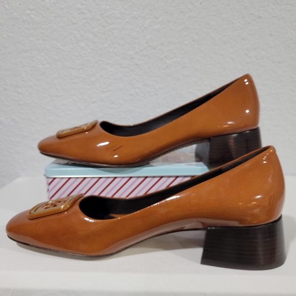 Tory Burch Georgia Pump Size 8, 35mm Heels Patent Leather Brown Cuoio - Picture 9 of 14